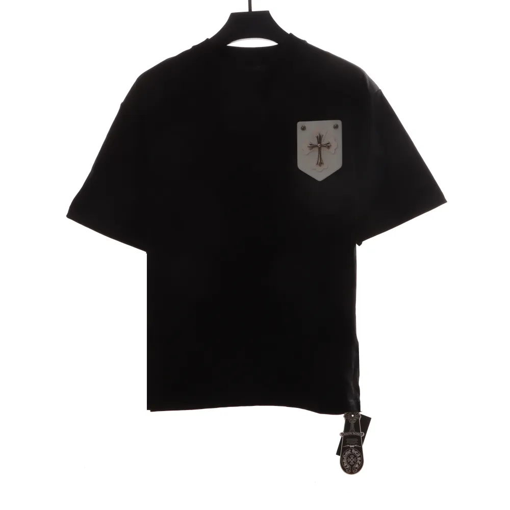 Chrome Hearts chest leather label cross silver short sleeve black