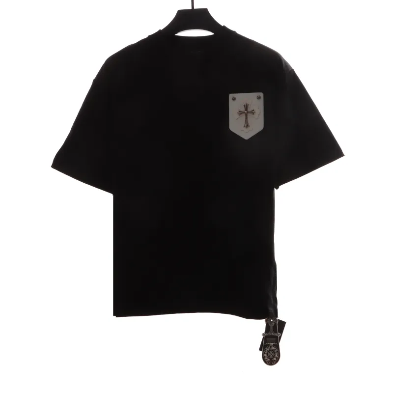 Chrome Hearts chest leather label cross silver short sleeve black