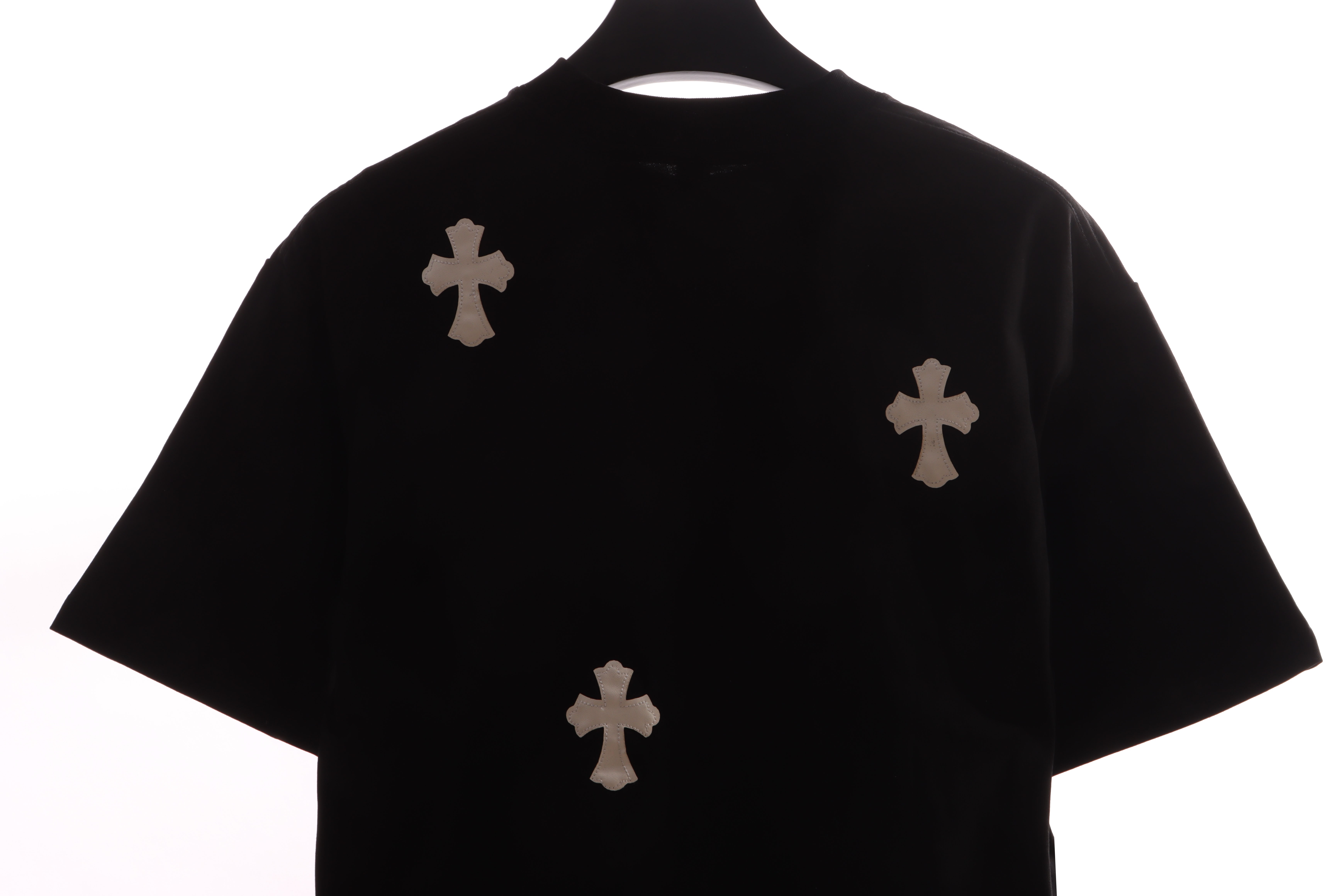 Chrome Hearts chest leather label cross silver short sleeve black