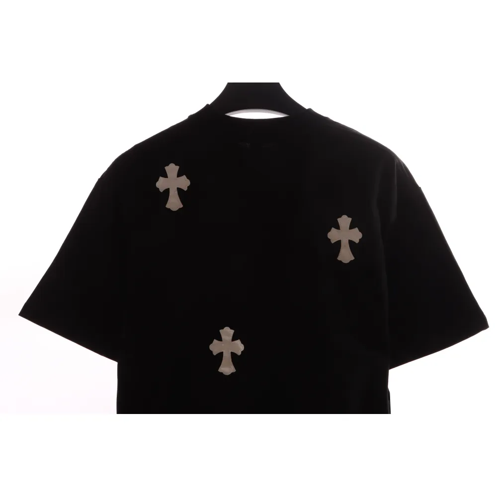 Chrome Hearts chest leather label cross silver short sleeve black