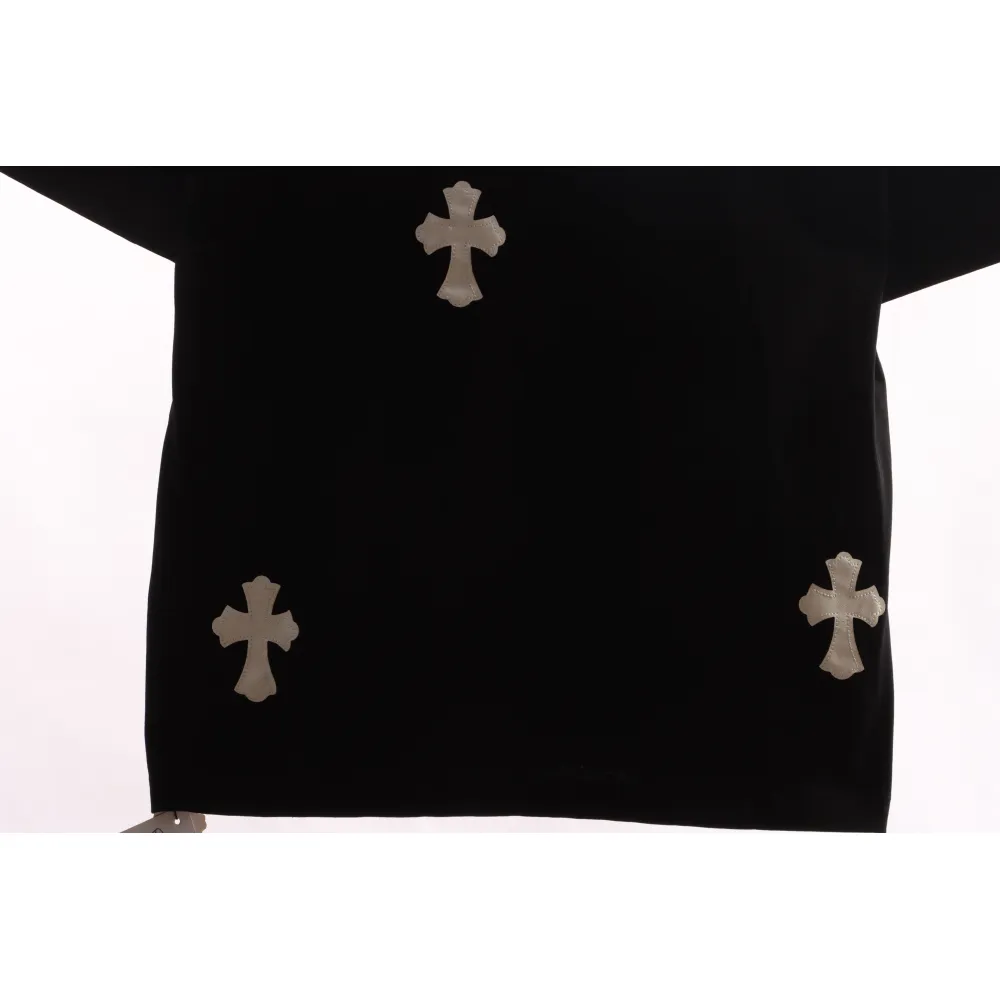 Chrome Hearts chest leather label cross silver short sleeve black