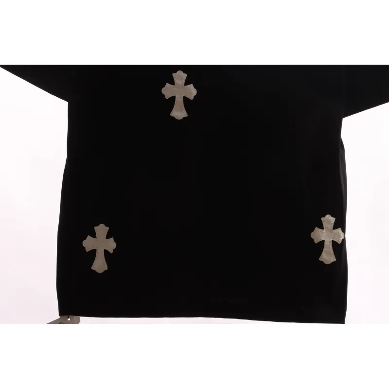 Chrome Hearts chest leather label cross silver short sleeve black
