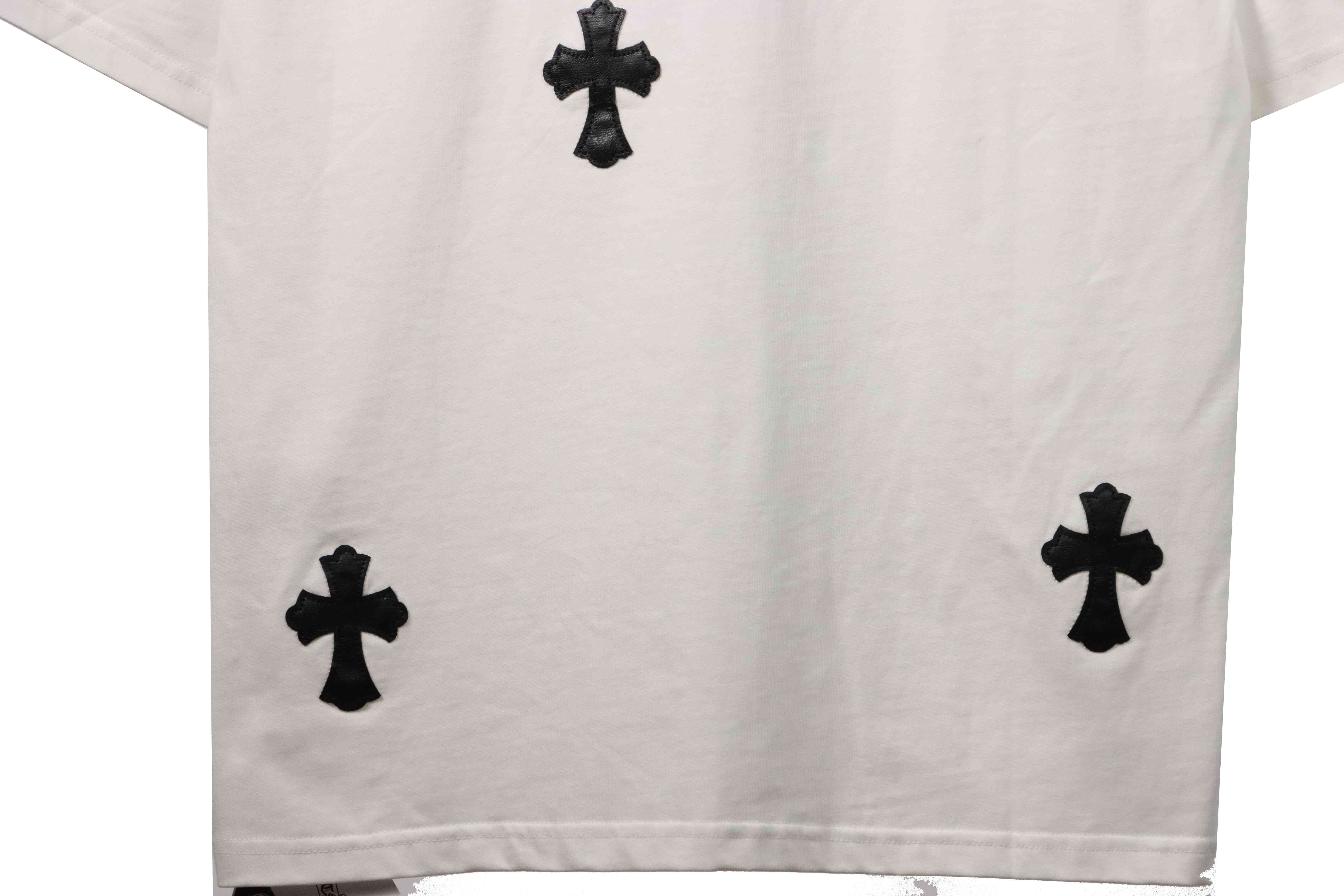 Chrome Hearts chest leather label cross silver short sleeve White