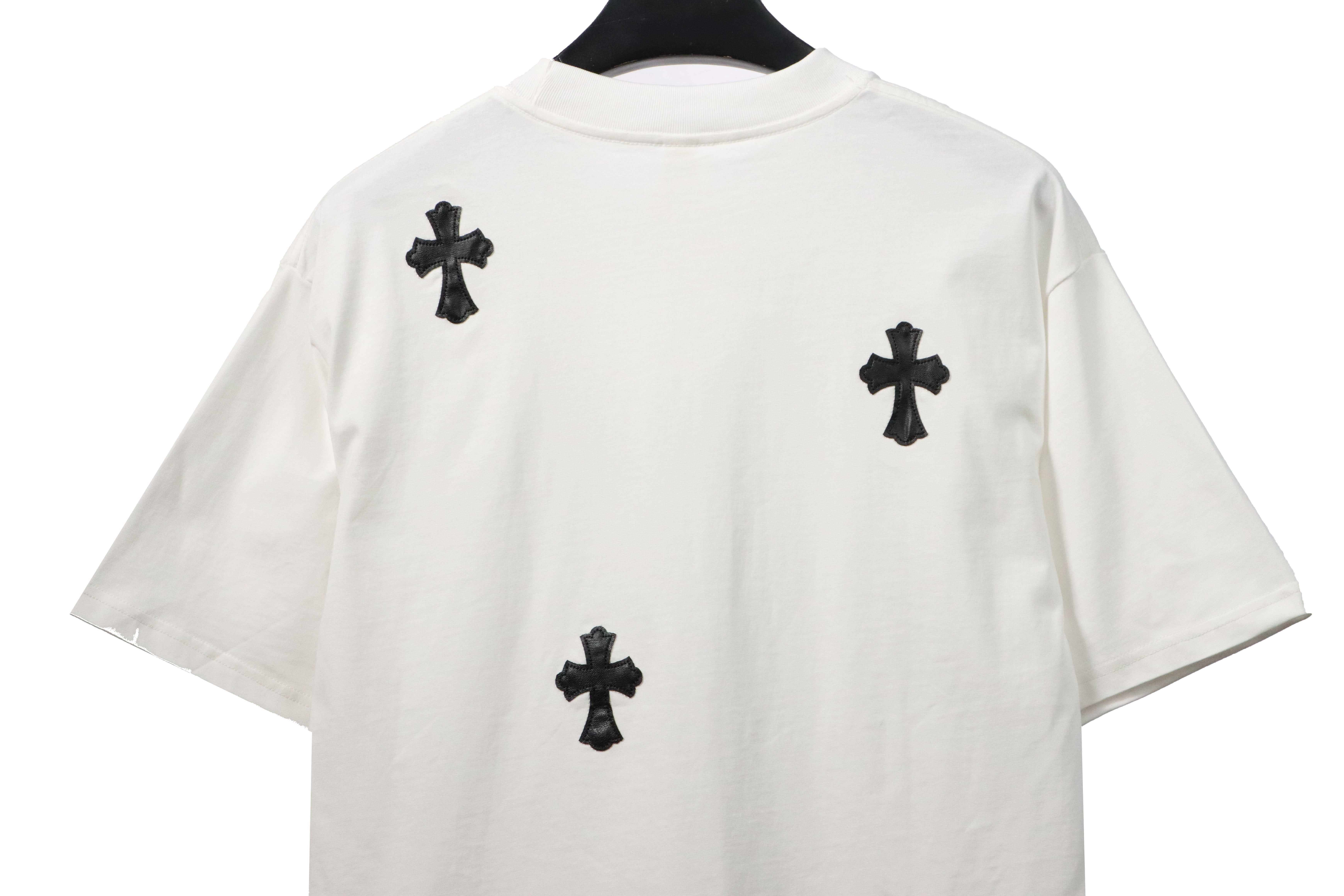 Chrome Hearts chest leather label cross silver short sleeve White