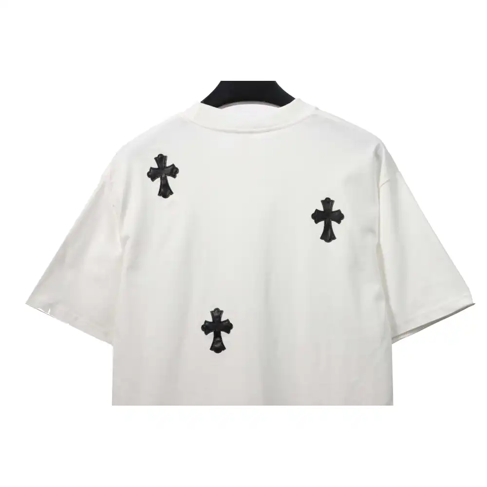 Chrome Hearts chest leather label cross silver short sleeve White