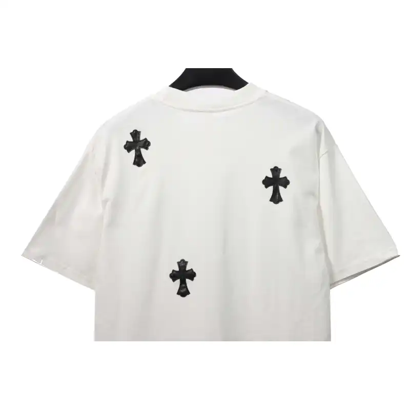 Chrome Hearts chest leather label cross silver short sleeve White