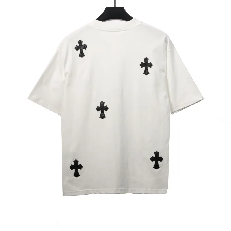 Chrome Hearts chest leather label cross silver short sleeve White