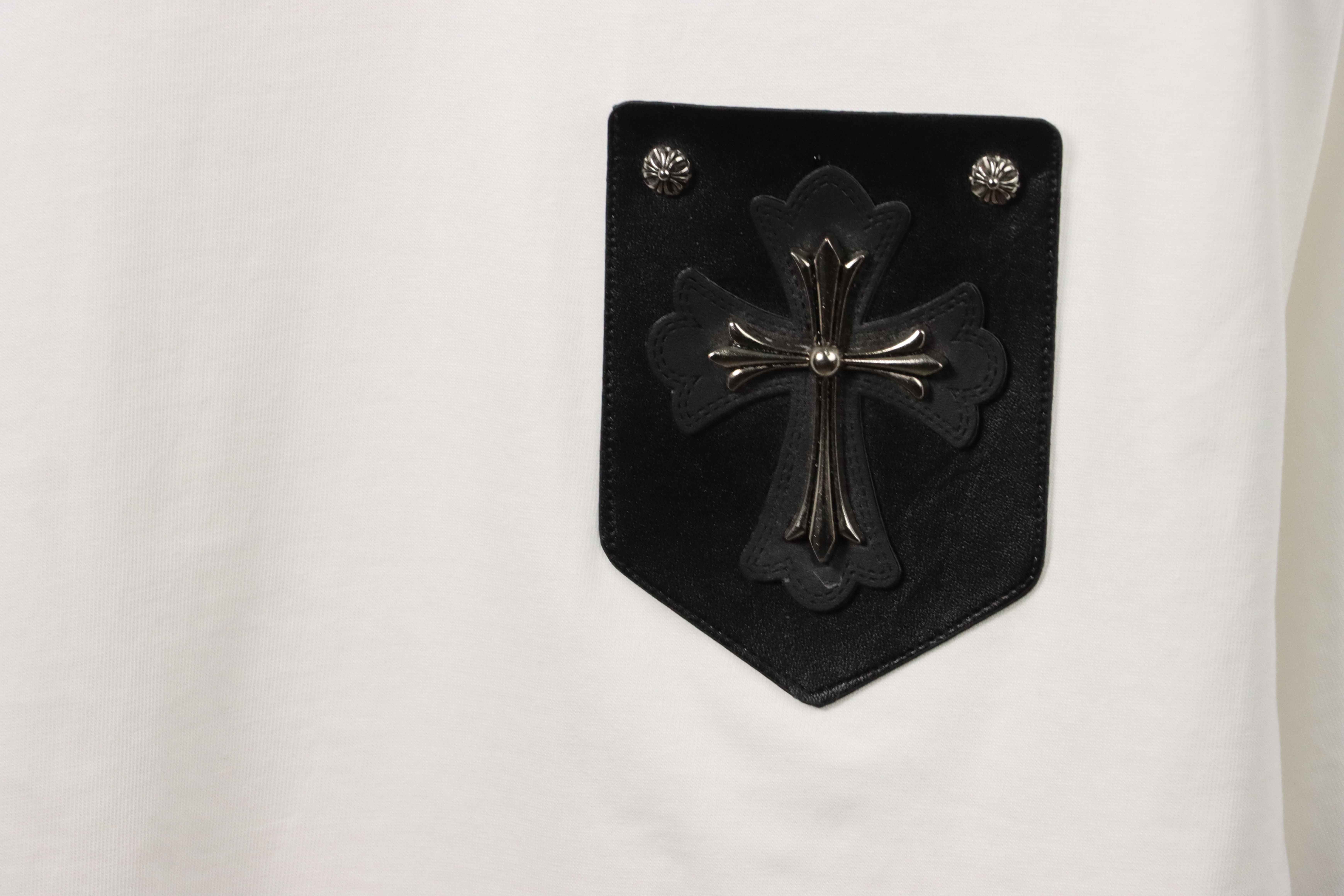 Chrome Hearts chest leather label cross silver short sleeve White
