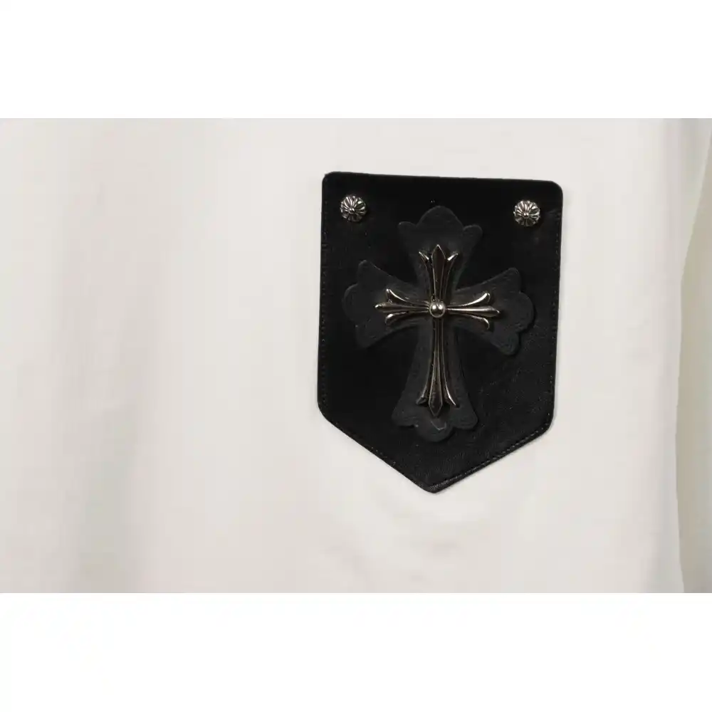 Chrome Hearts chest leather label cross silver short sleeve White