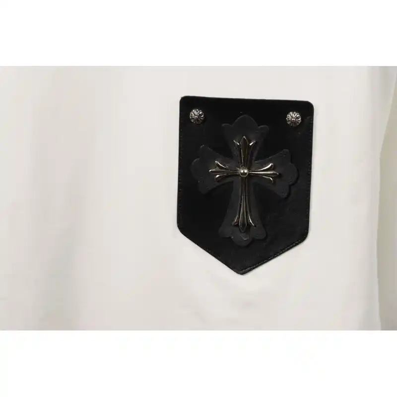 Chrome Hearts chest leather label cross silver short sleeve White