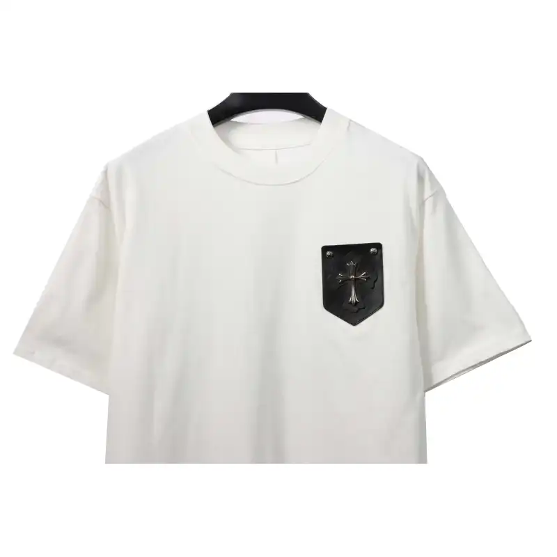 Chrome Hearts chest leather label cross silver short sleeve White