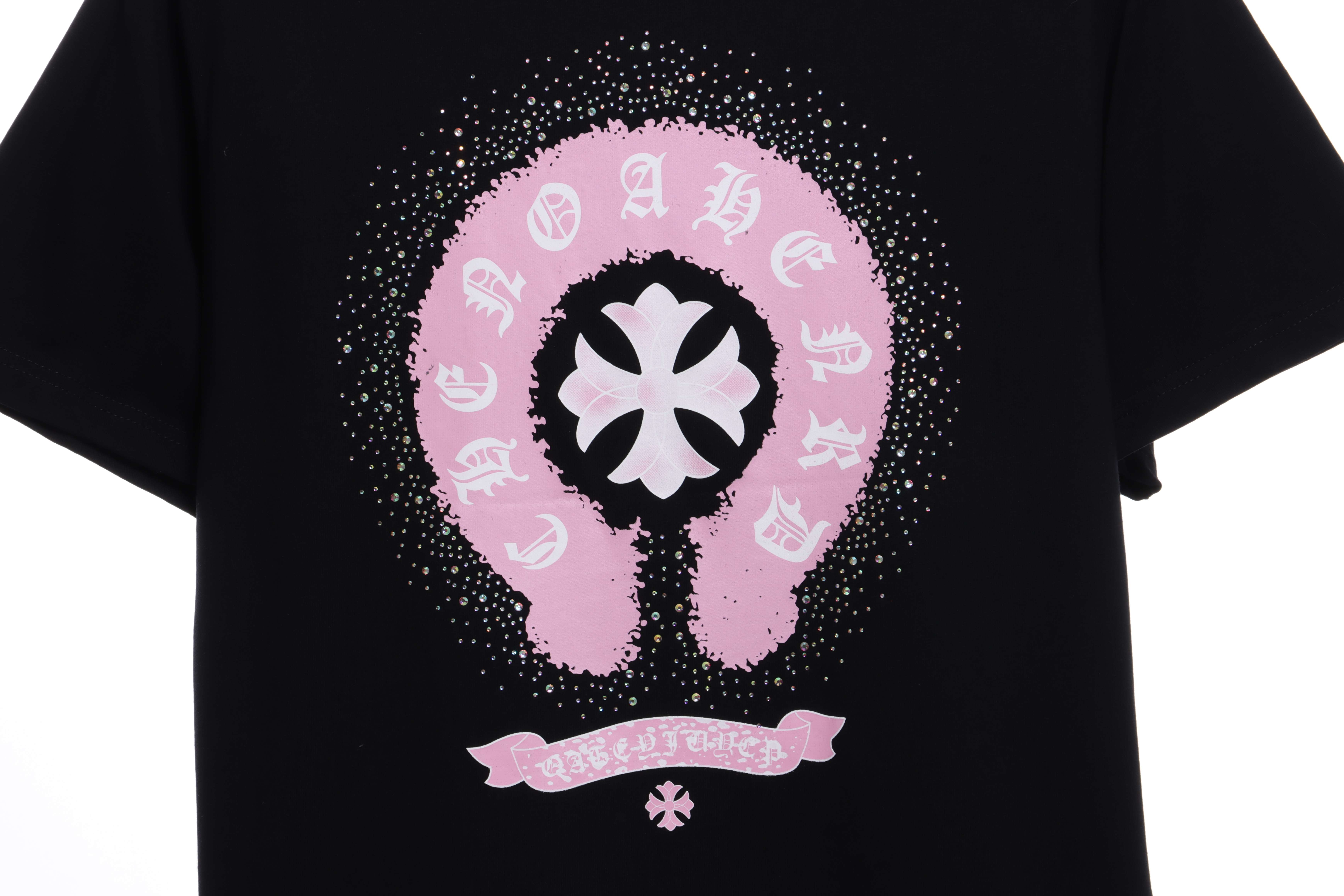 Chrome Hearts Colored Rhinestone Washed Short Sleeve Black