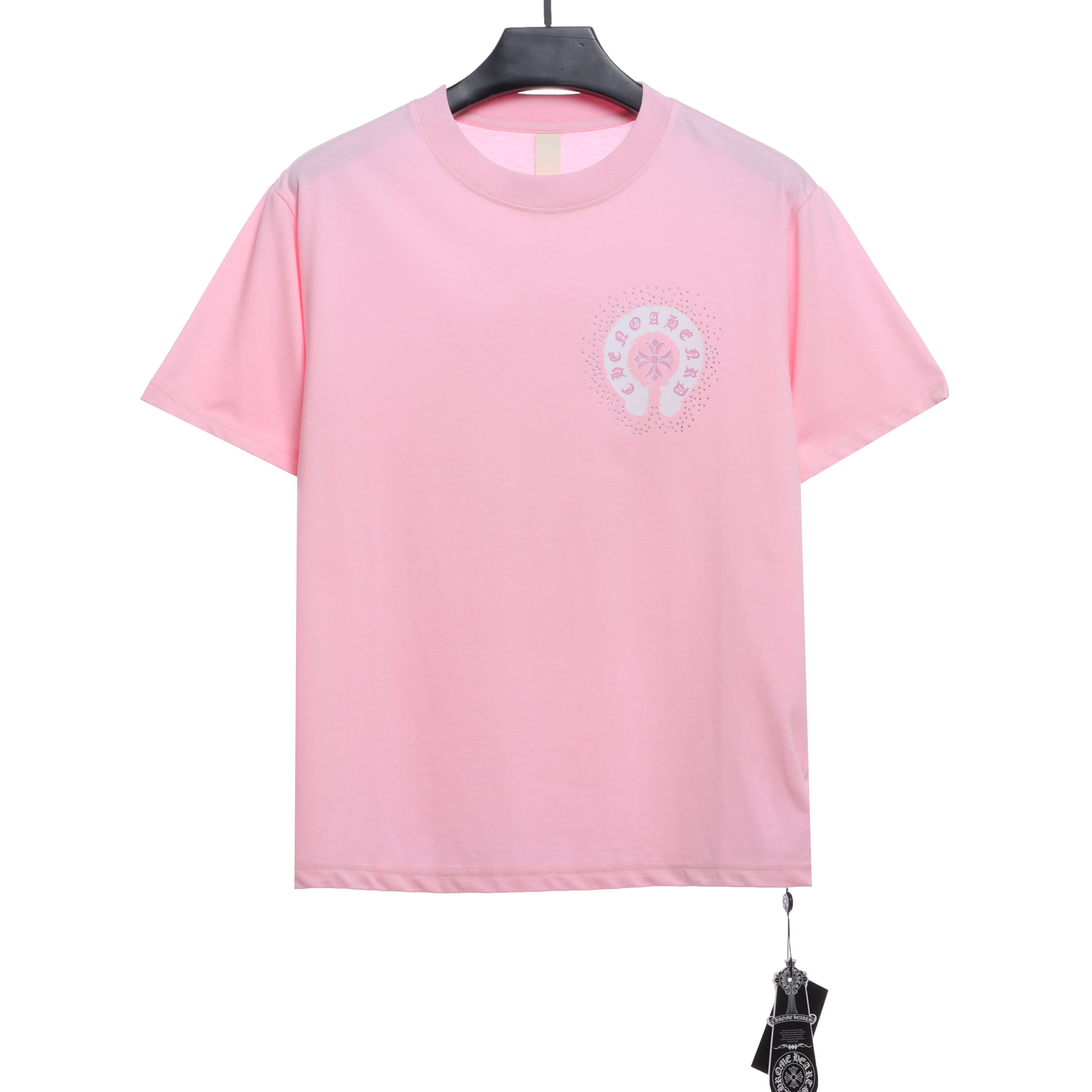 Chrome Hearts Colored Rhinestone Washed Short Sleeve Pink