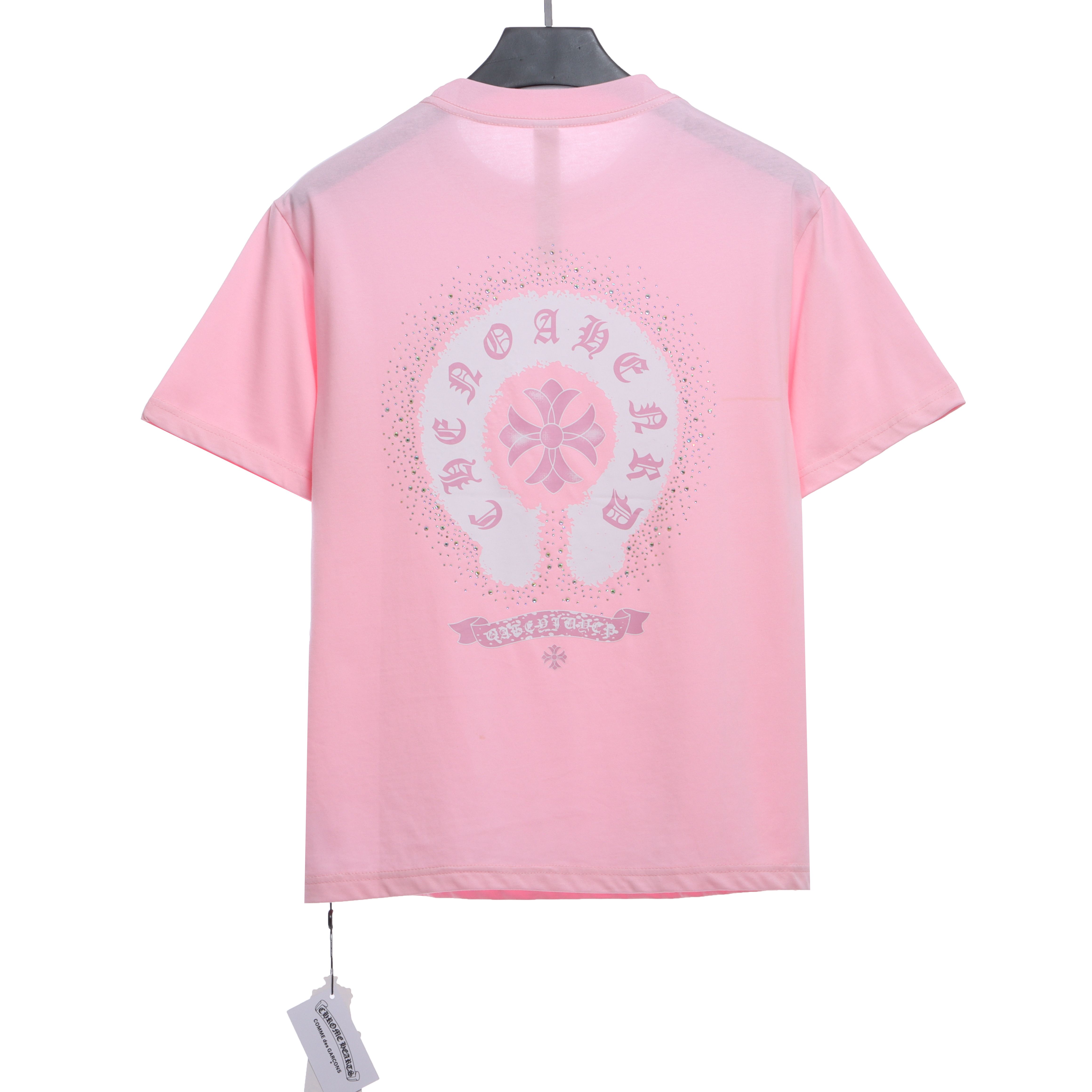 Chrome Hearts Colored Rhinestone Washed Short Sleeve Pink