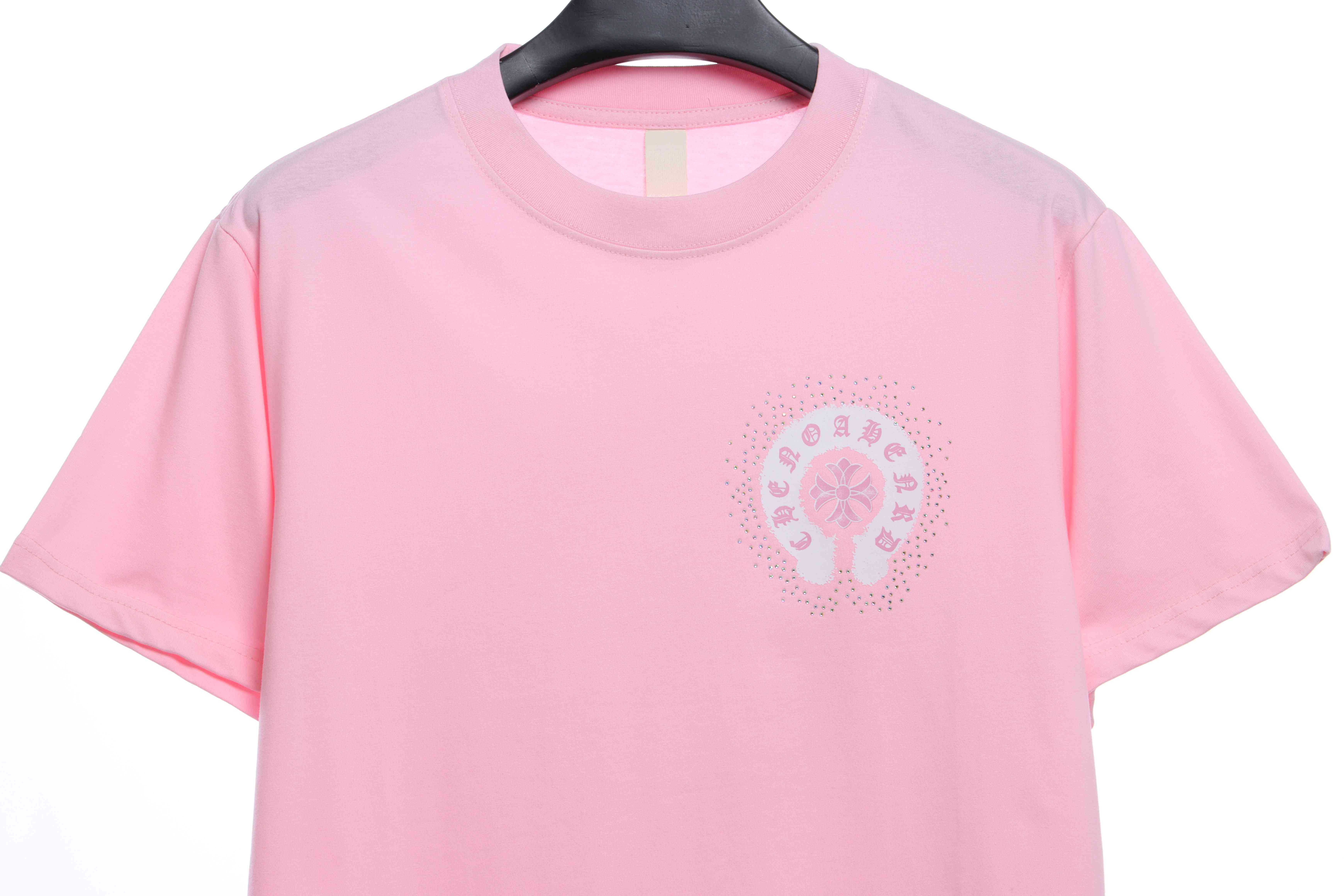 Chrome Hearts Colored Rhinestone Washed Short Sleeve Pink