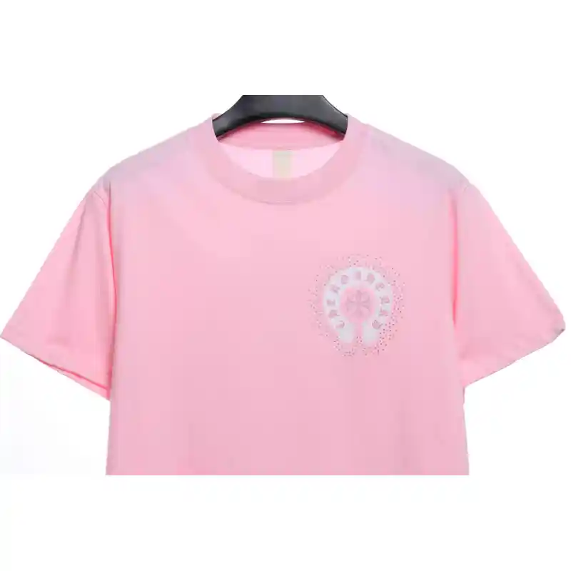 Chrome Hearts Colored Rhinestone Washed Short Sleeve Pink