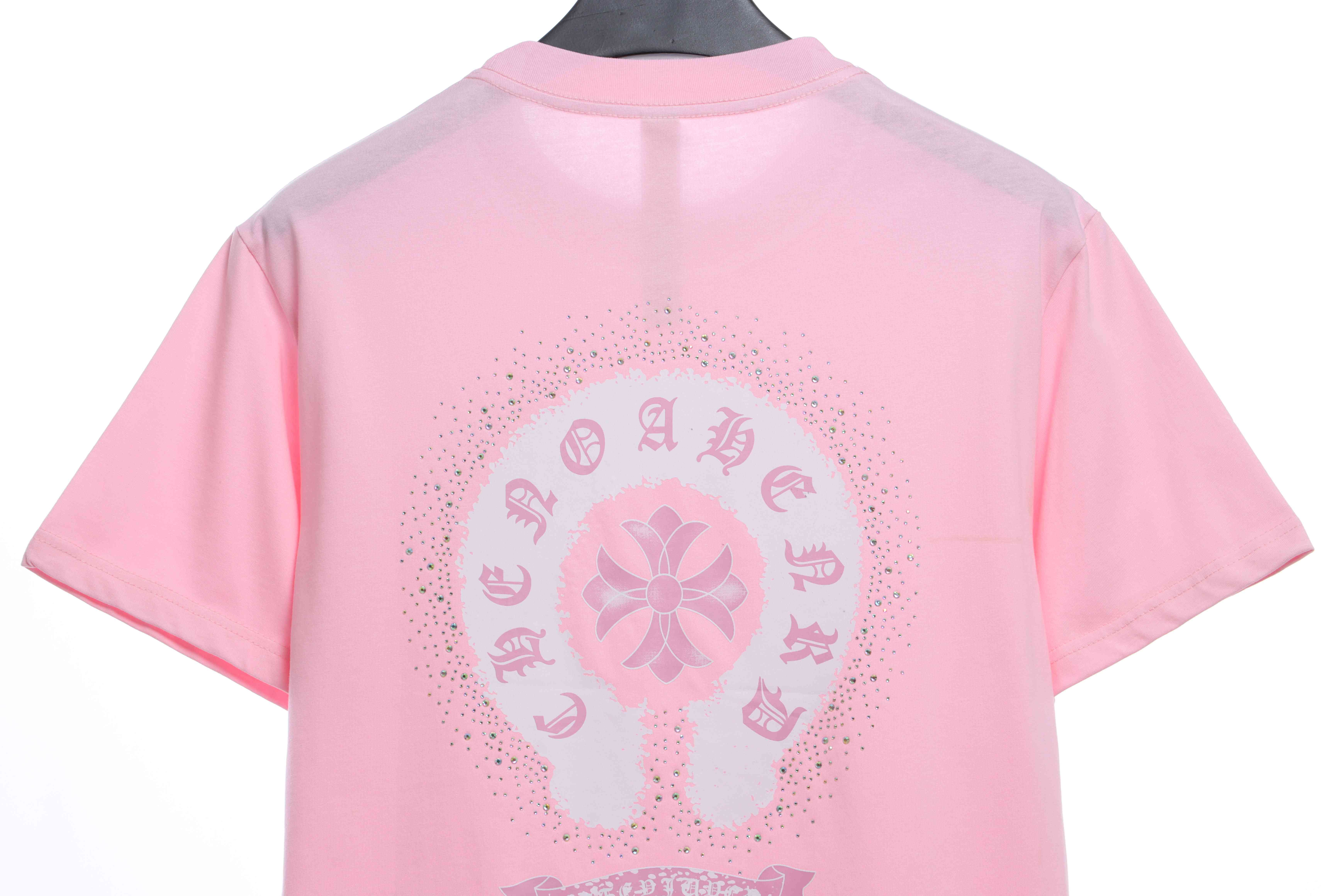 Chrome Hearts Colored Rhinestone Washed Short Sleeve Pink