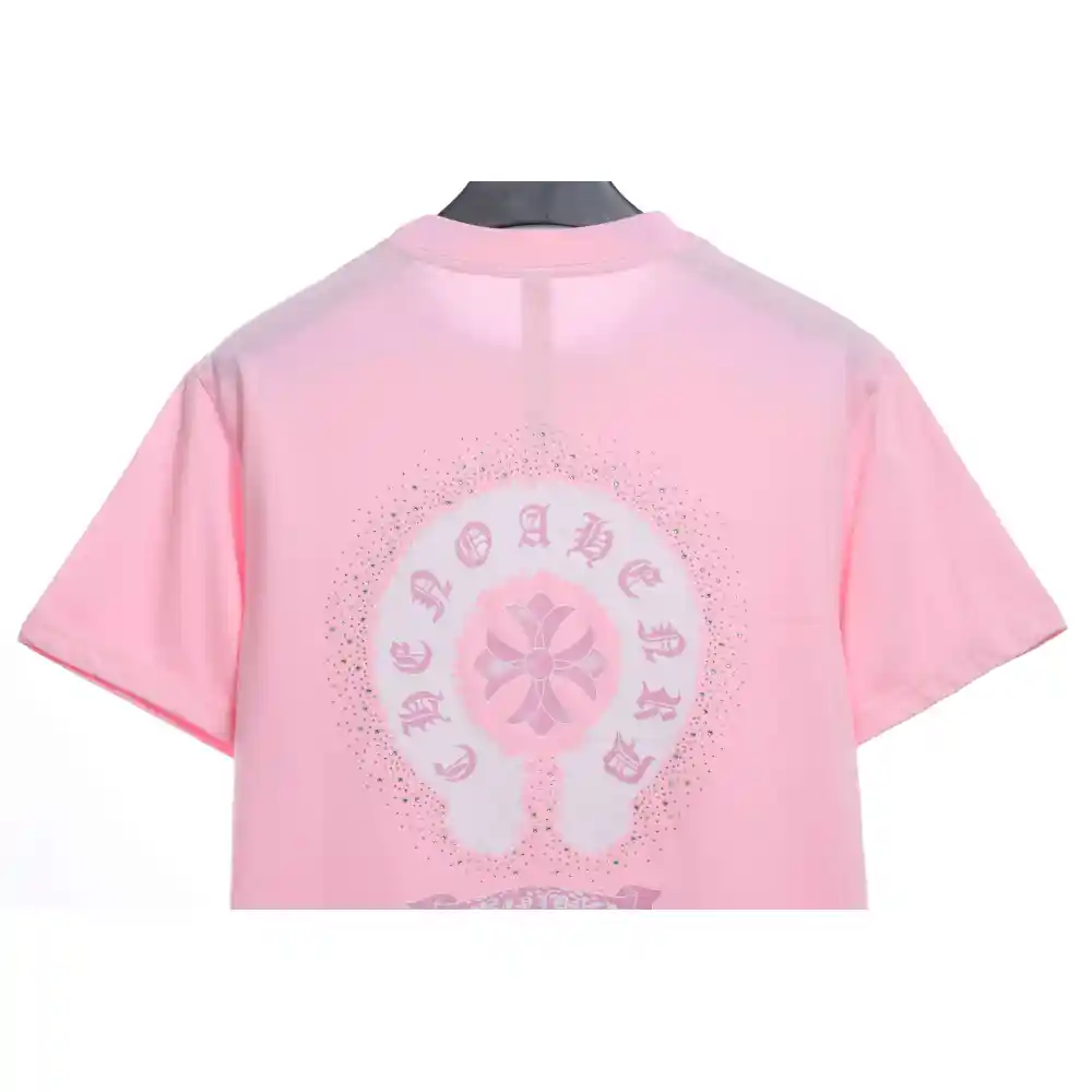 Chrome Hearts Colored Rhinestone Washed Short Sleeve Pink