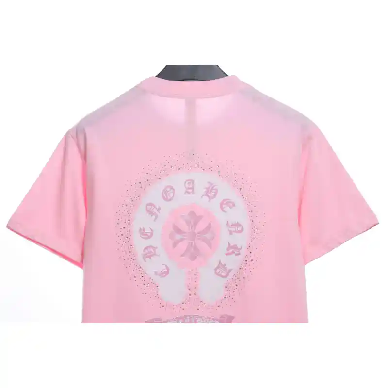 Chrome Hearts Colored Rhinestone Washed Short Sleeve Pink