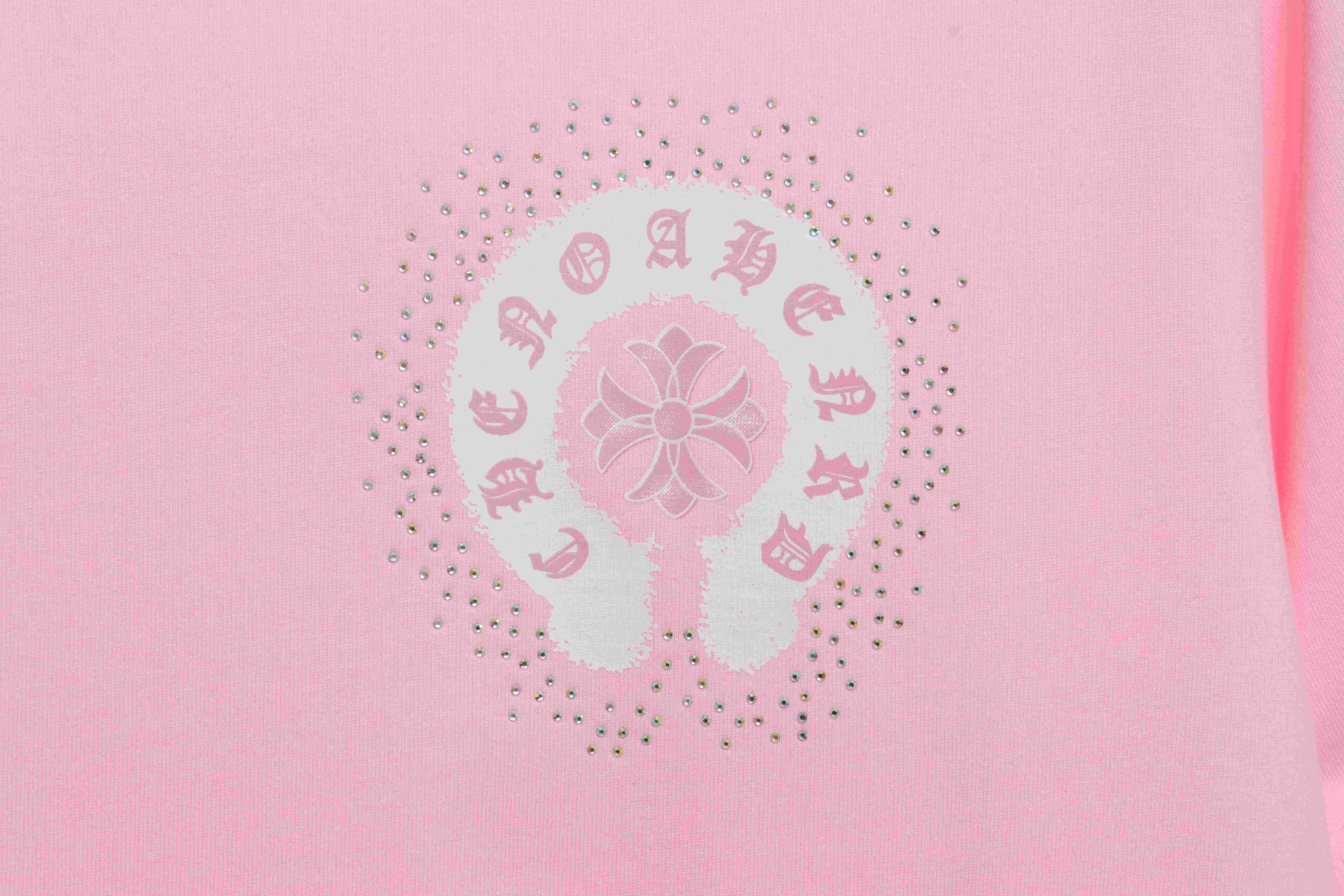 Chrome Hearts Colored Rhinestone Washed Short Sleeve Pink