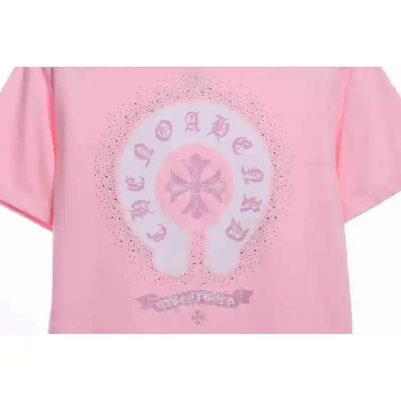 Chrome Hearts Colored Rhinestone Washed Short Sleeve Pink