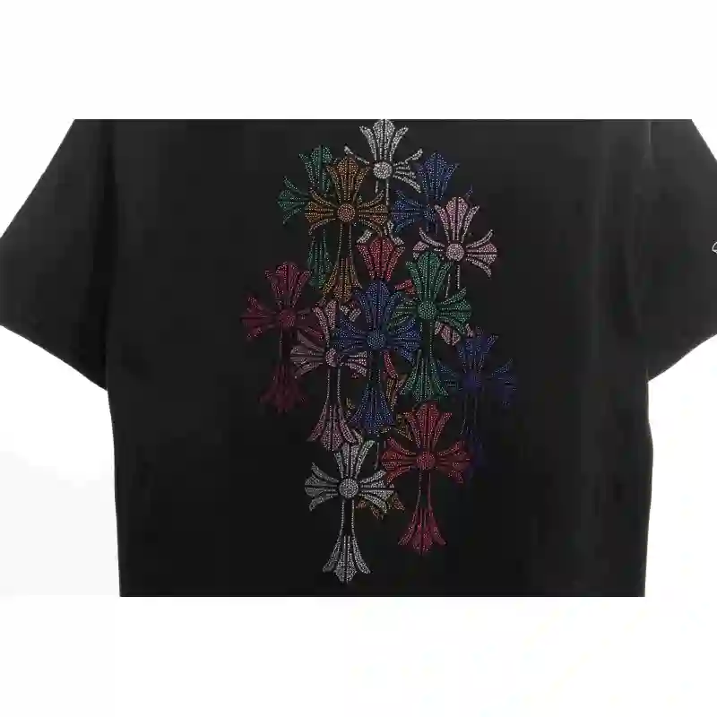 Chrome Hearts Colorful Cross Rhinestone Short Sleeve Black