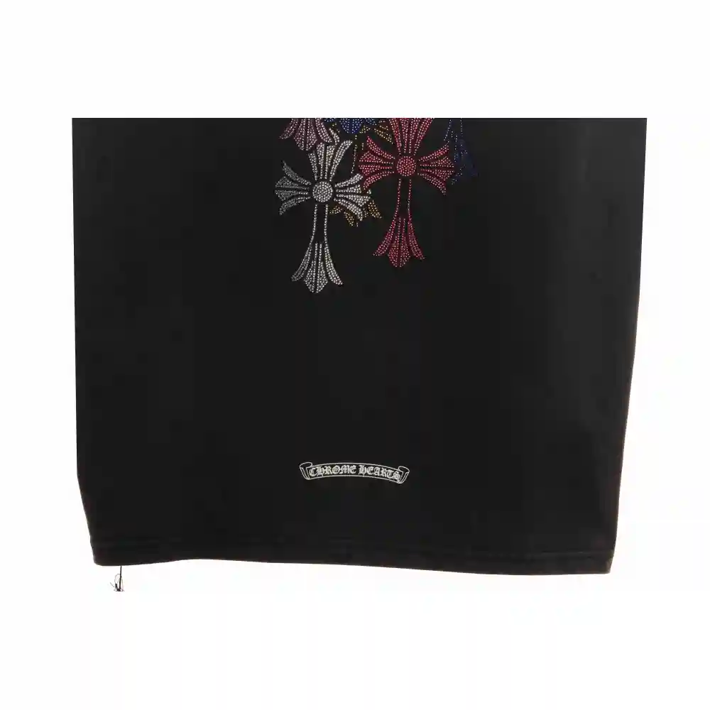 Chrome Hearts Colorful Cross Rhinestone Short Sleeve Black