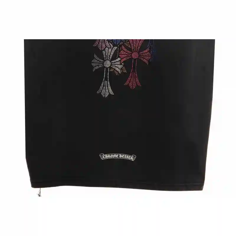 Chrome Hearts Colorful Cross Rhinestone Short Sleeve Black