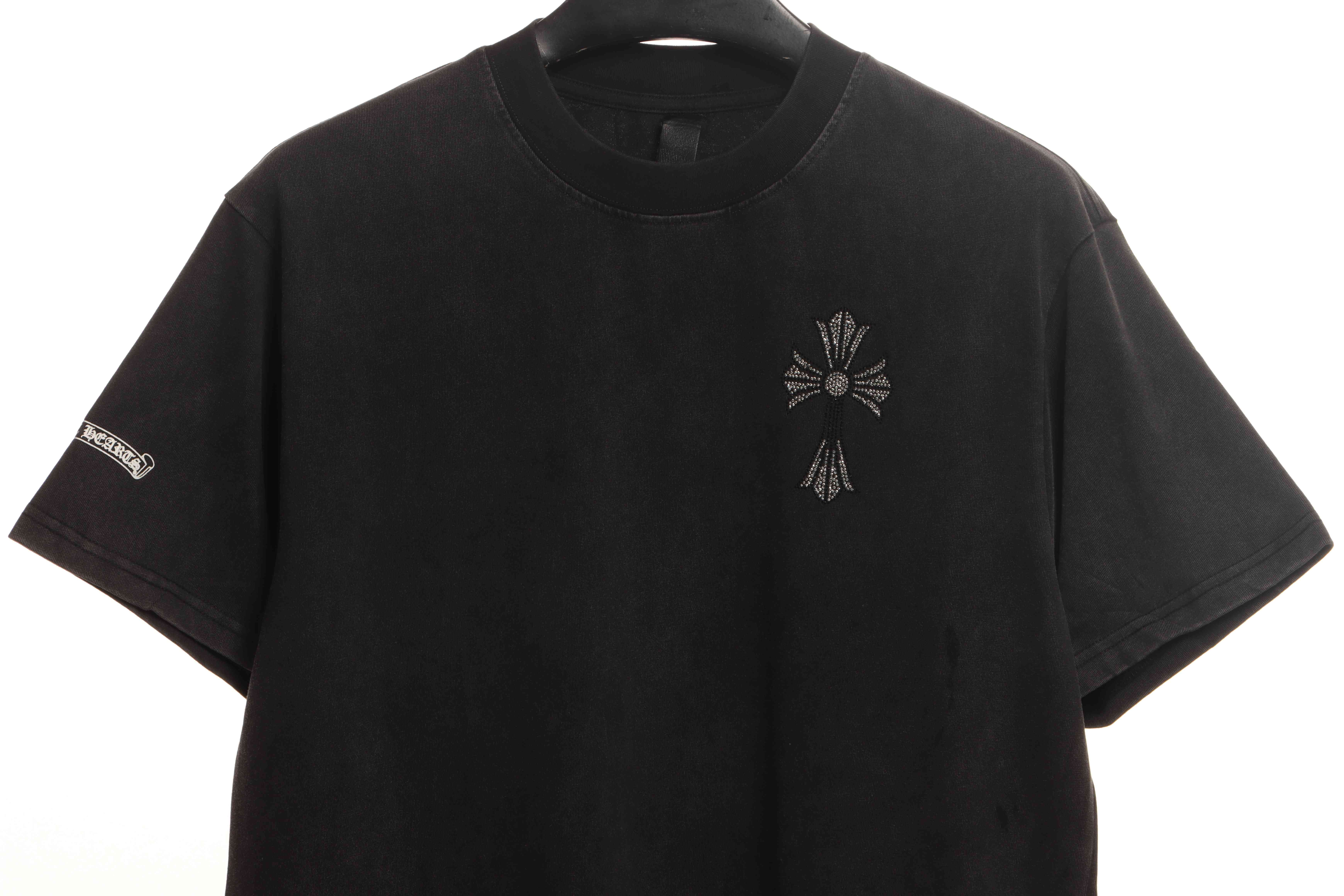 Chrome Hearts Colorful Cross Rhinestone Short Sleeve Black