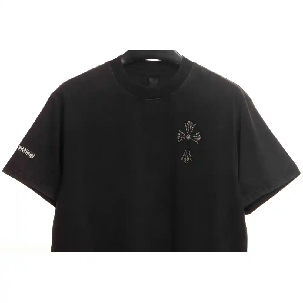 Chrome Hearts Colorful Cross Rhinestone Short Sleeve Black