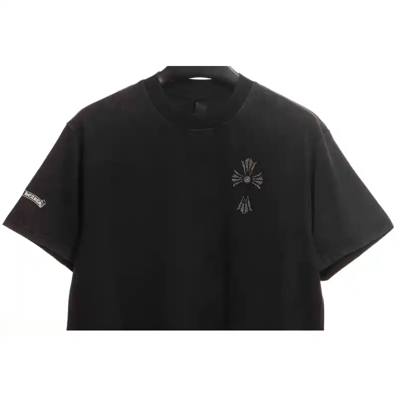 Chrome Hearts Colorful Cross Rhinestone Short Sleeve Black