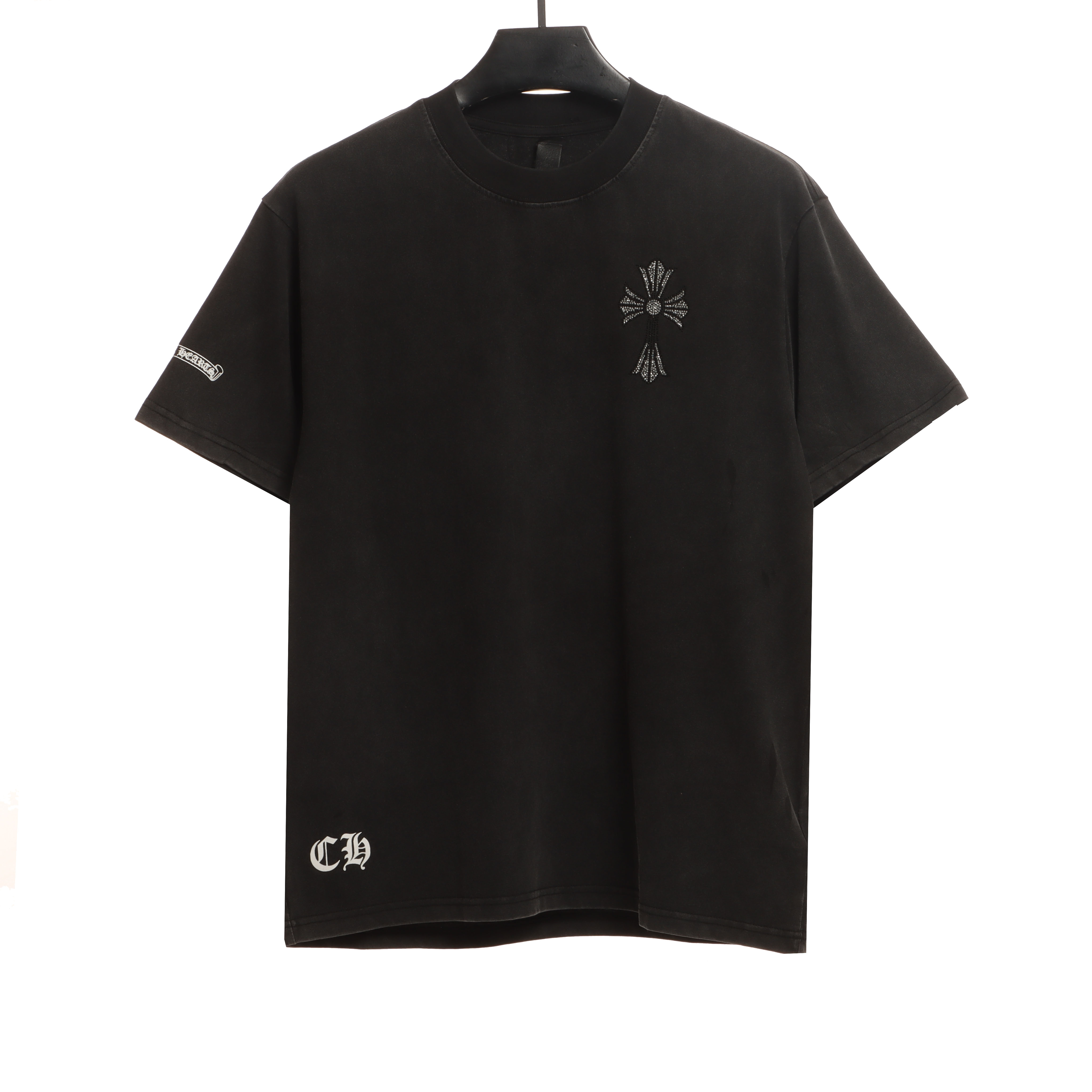 Chrome Hearts Colorful Cross Rhinestone Short Sleeve Black