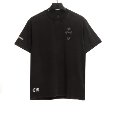 Chrome Hearts Colorful Cross Rhinestone Short Sleeve Black 02