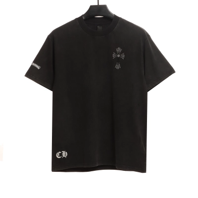 Chrome Hearts Colorful Cross Rhinestone Short Sleeve Black 02