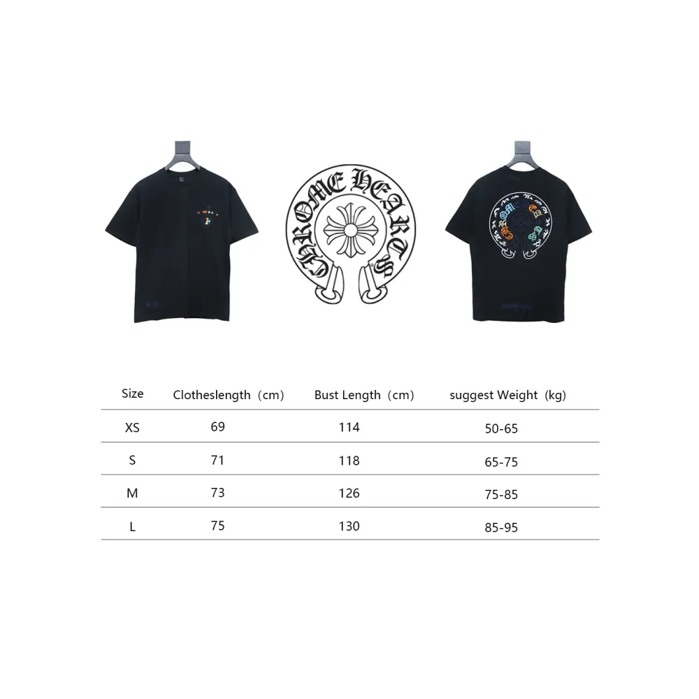 Chrome Hearts Colorful Horseshoe Embroidered Short Sleeve Black