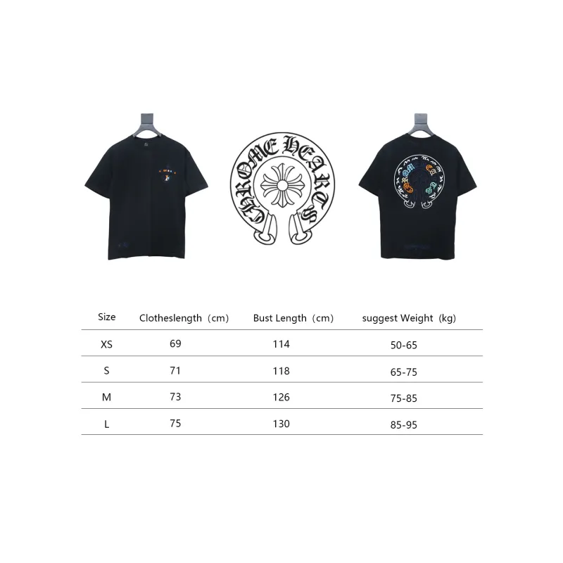 Chrome Hearts Colorful Horseshoe Embroidered Short Sleeve Black