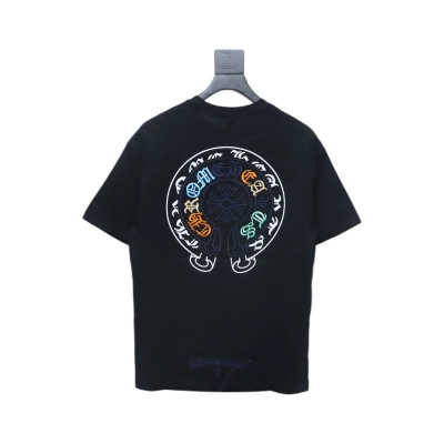 Chrome Hearts Colorful Horseshoe Embroidered Short Sleeve Black 02