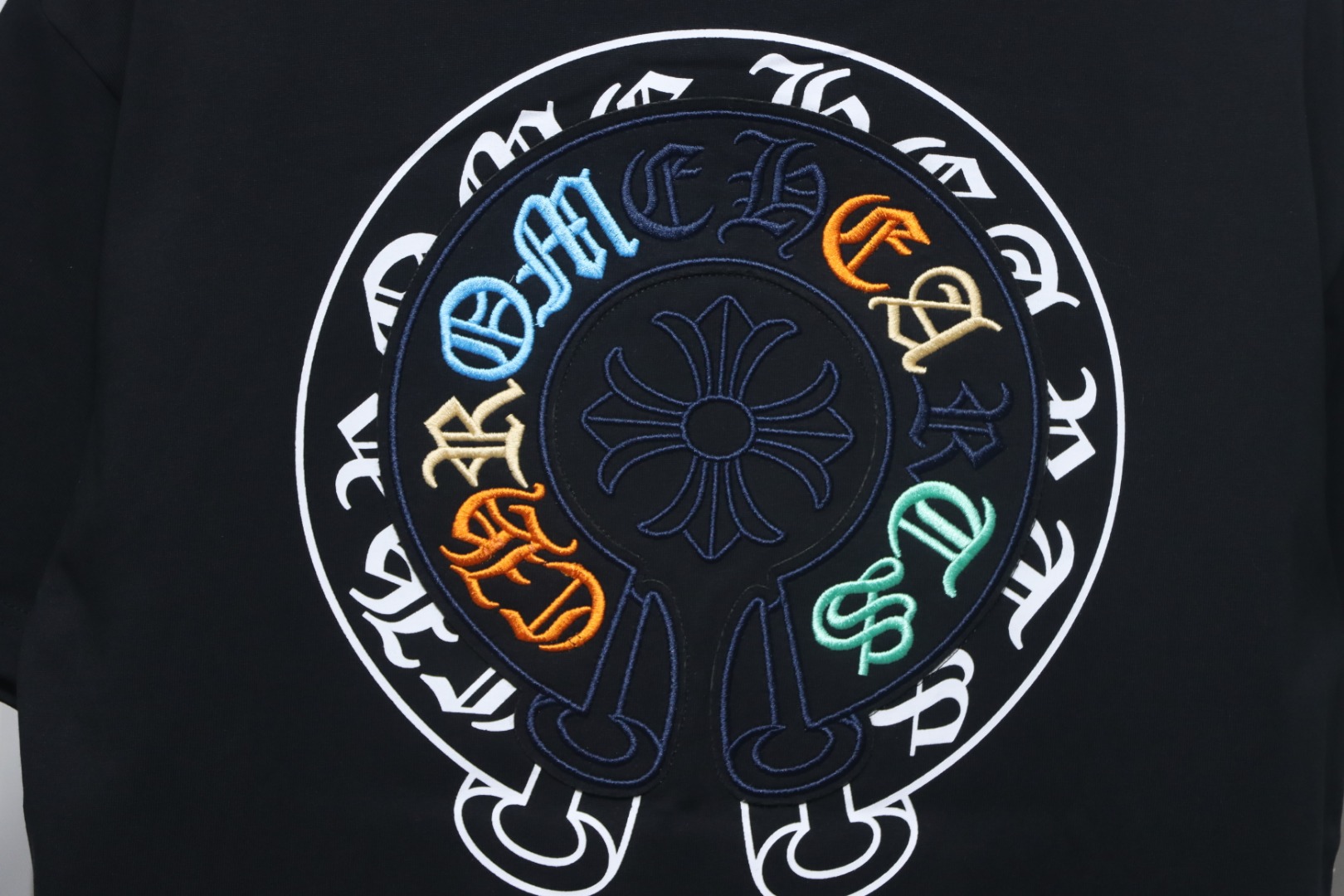 Chrome Hearts Colorful Horseshoe Embroidered Short Sleeve Black