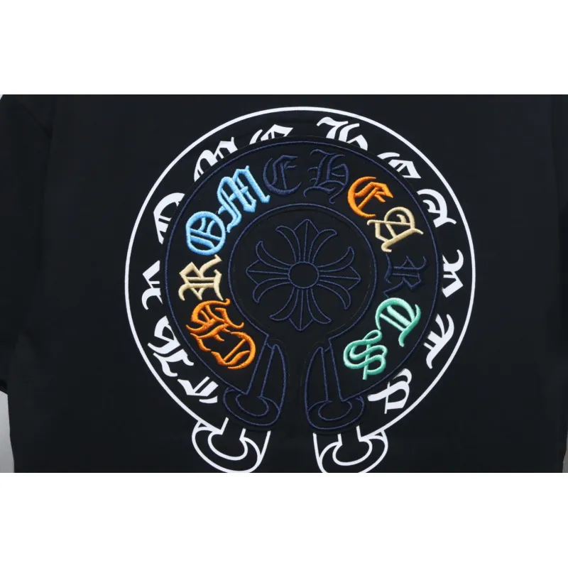Chrome Hearts Colorful Horseshoe Embroidered Short Sleeve Black