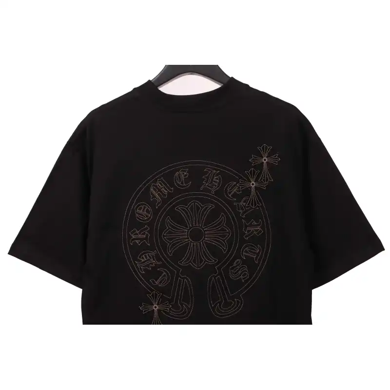 Chrome Hearts Cross Embroidered Horseshoe Patch Short Sleeve Black