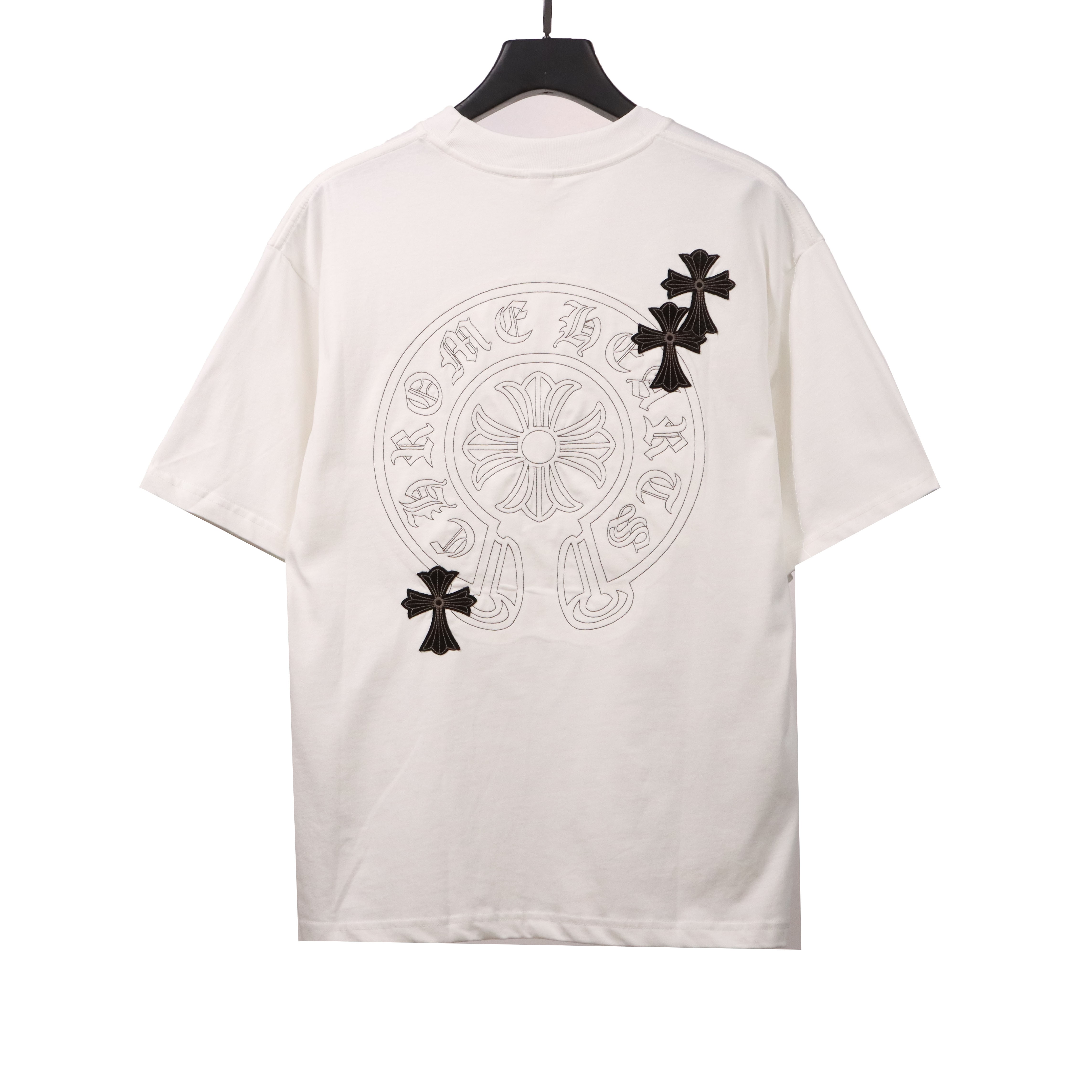 Chrome Hearts Cross Embroidered Horseshoe Patch Short Sleeve White