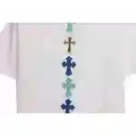 Chrome Hearts Cross Leather Silver Embroidered Sanskrit Short Sleeve White