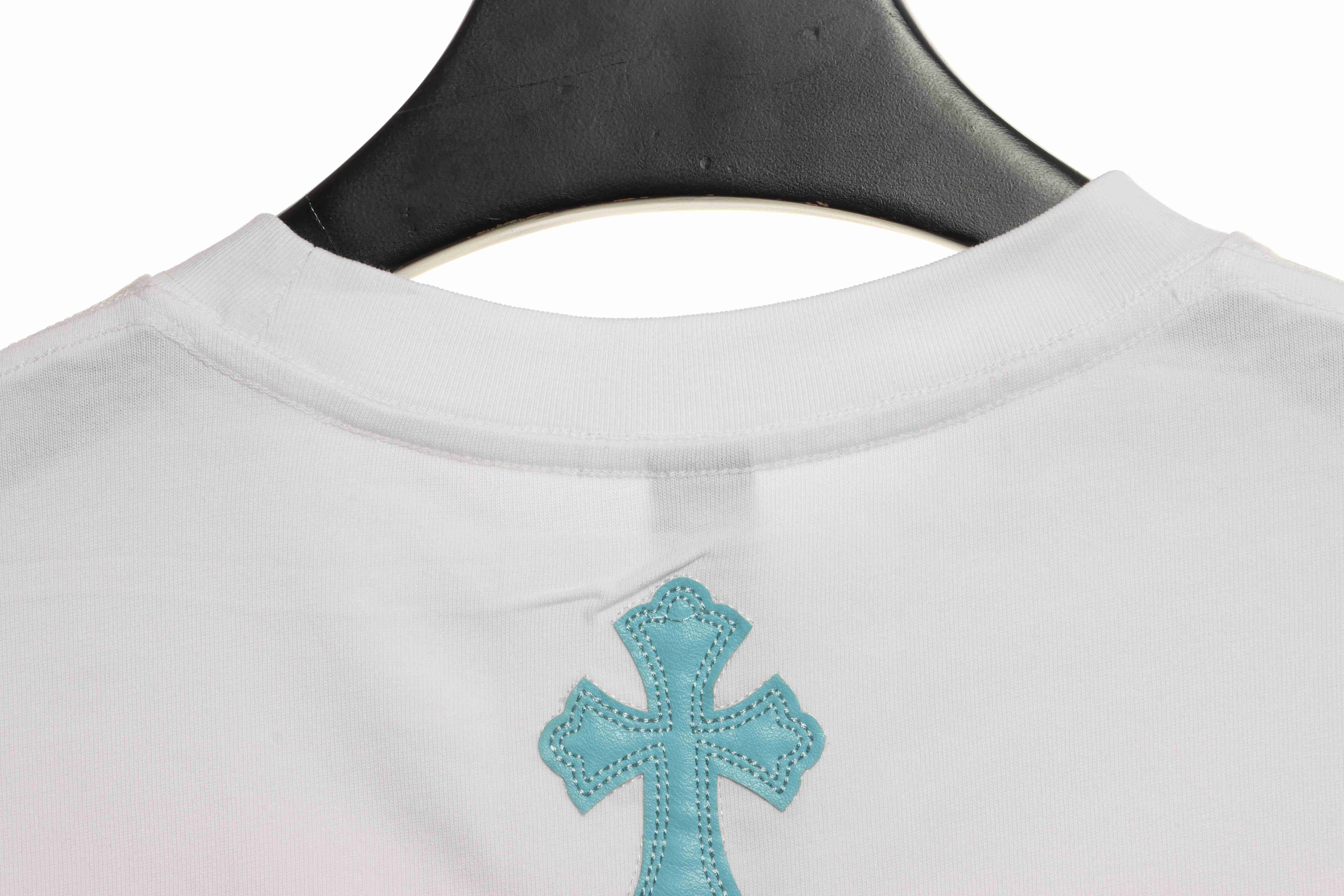 Chrome Hearts Cross Leather Silver Embroidered Sanskrit Short Sleeve White