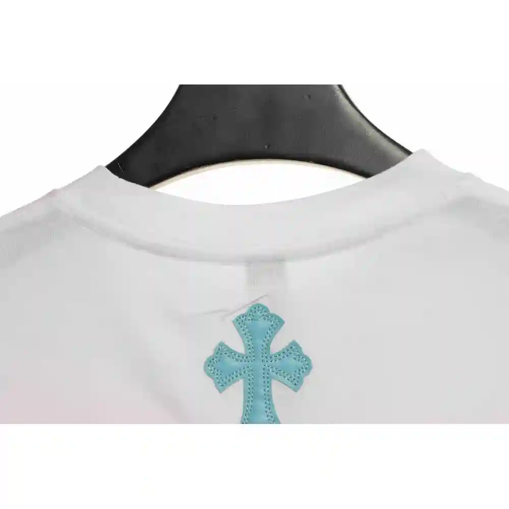 Chrome Hearts Cross Leather Silver Embroidered Sanskrit Short Sleeve White