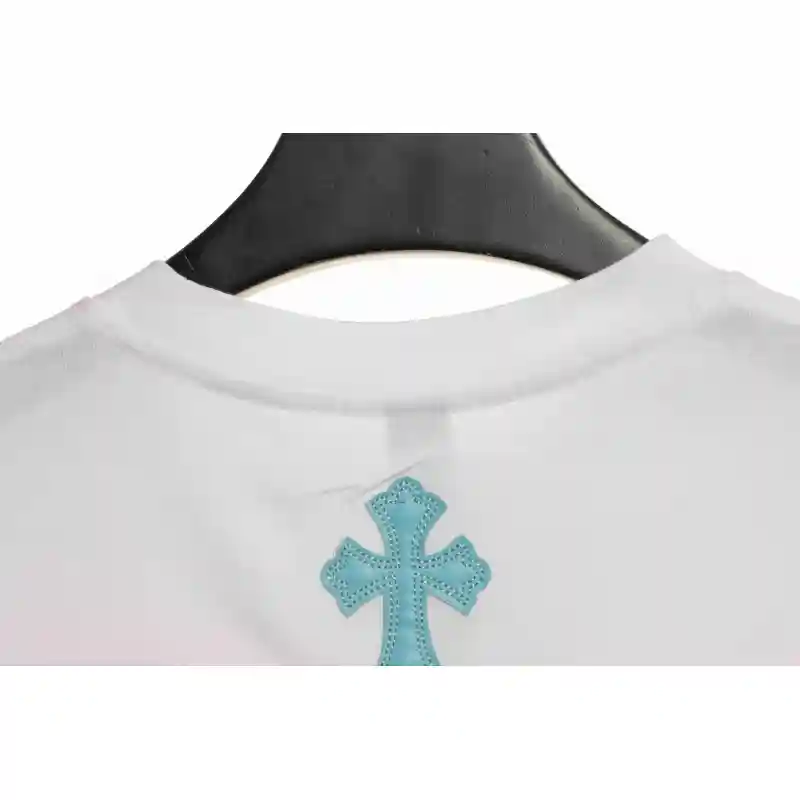 Chrome Hearts Cross Leather Silver Embroidered Sanskrit Short Sleeve White