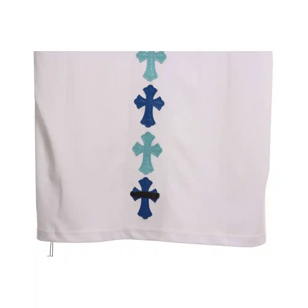 Chrome Hearts Cross Leather Silver Embroidered Sanskrit Short Sleeve White