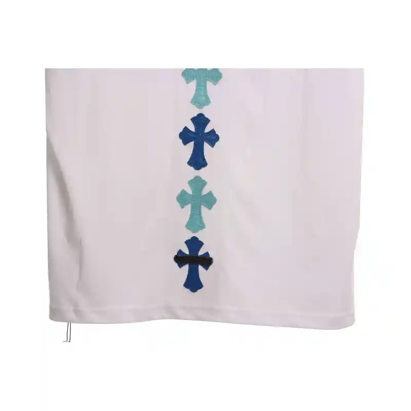 Chrome Hearts Cross Leather Silver Embroidered Sanskrit Short Sleeve White