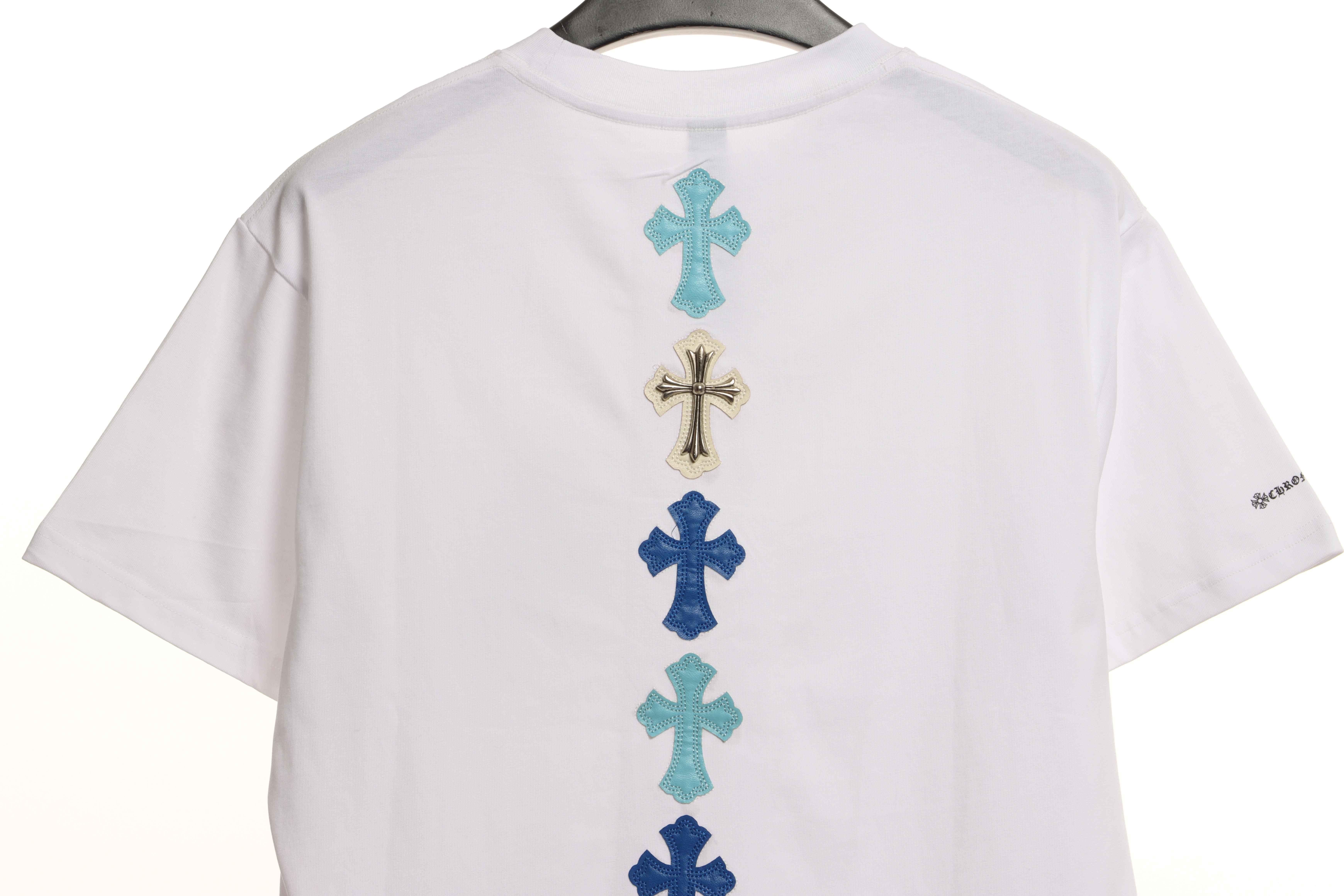 Chrome Hearts Cross Leather Silver Embroidered Sanskrit Short Sleeve White