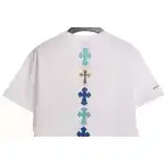 Chrome Hearts Cross Leather Silver Embroidered Sanskrit Short Sleeve White