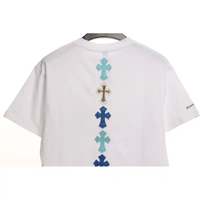 Chrome Hearts Cross Leather Silver Embroidered Sanskrit Short Sleeve White